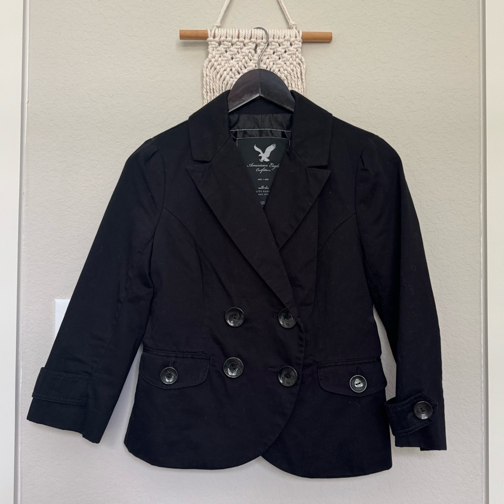 American Eagle Black Double-Breasted Jacket Size M